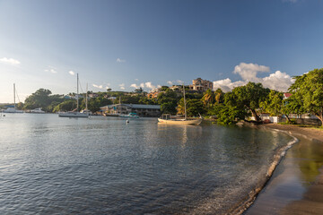 Saint Vincent and the Grenadines, boats on mooring in Blue Lagoon