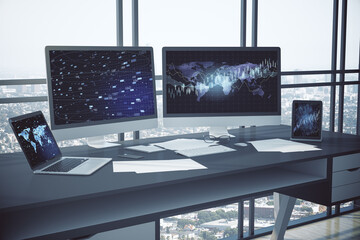 Fototapeta premium Computers screen with forex chart on desktop.