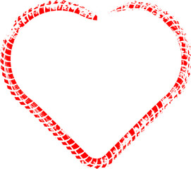 Tire tracks in heart form. Car thread silhouette. Vector illustration.