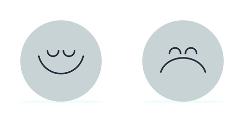 Conjunto de emoticones,  cara feliz y triste. Ilustración plana vector estilo dibujos animados 