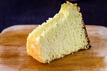 slice of homemade corn cake. Typical Brazilian food, called fuba cake.