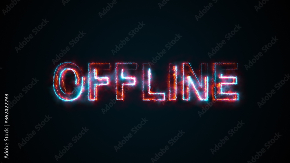 Poster the burning inscription offline on a screen on the internet. 3d rendering text. computer generated w