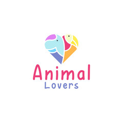 logo Design Vector Animal lovers with the concept of animals in love with flat colors
