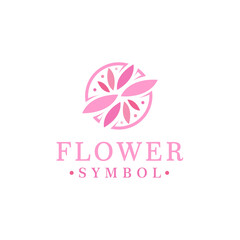 Natural flower with a concept inside a circle full of pink logos for salons, cosmetics, hotels, jewelery and shops.