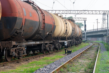Fototapeta na wymiar The train tanks with oil and fuel