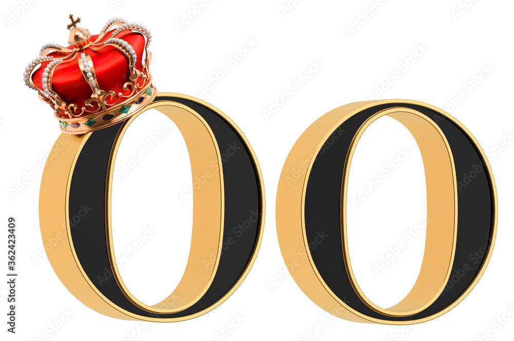 Poster letters o with gold crown and without, black font with golden border. 3d rendering