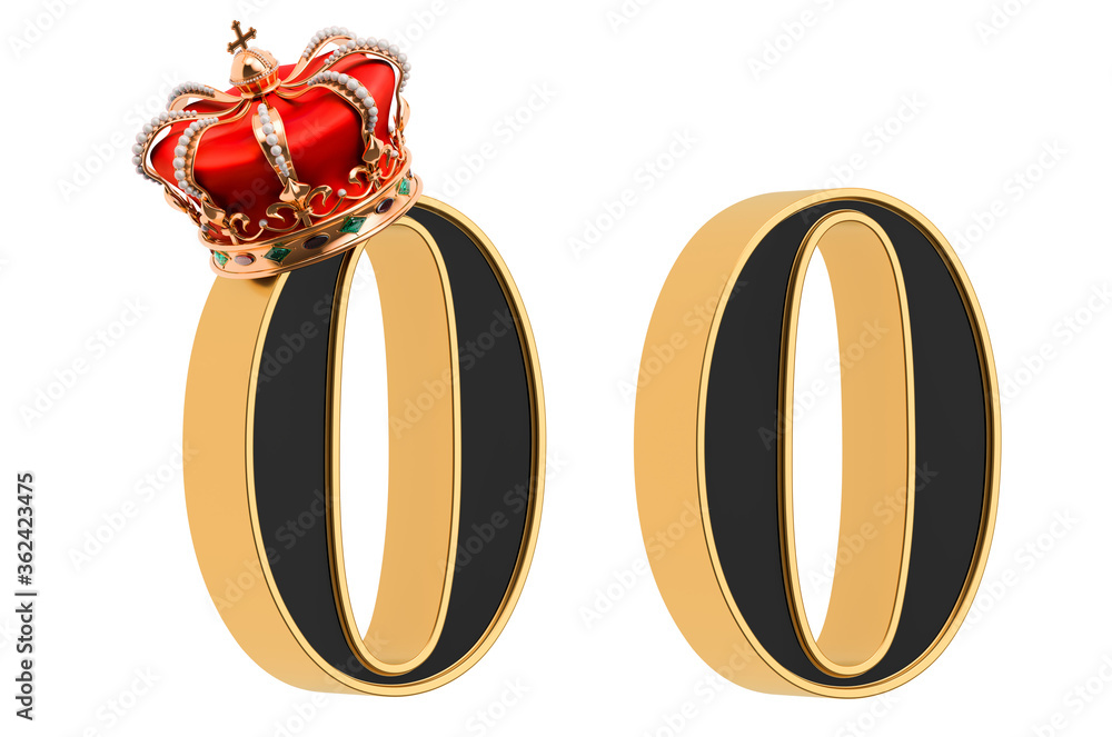 Poster number 0 with gold crown and without, black font with golden border. 3d rendering