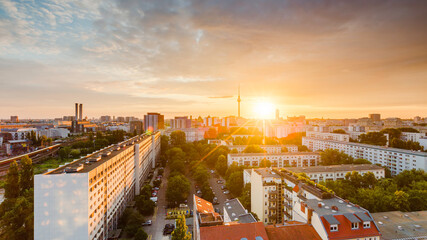 Beautiful sunset over Berlin skyline, Berlin, Germany
