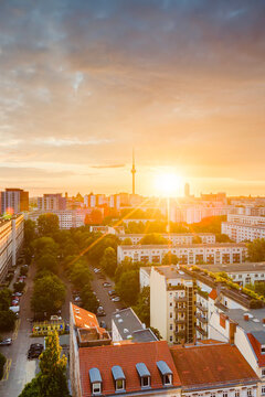 Beautiful sunset over Berlin skyline, Berlin, Germany