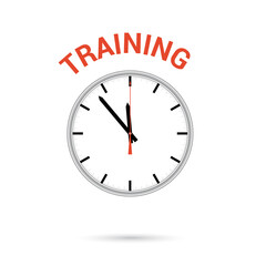  Vector illustration of clock icon. Red arrow points to word TRAINING. Conceptual icon.