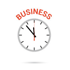  Vector illustration of clock icon. Red arrow points to word BUSINESS. Conceptual icon.