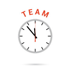 Vector illustration of clock icon. Red arrow points to word TEAM. Conceptual icon.