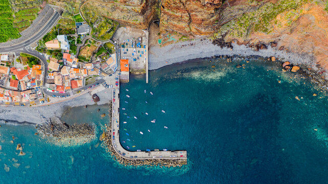 Aerial view of Paul do Mar village in Madeira island, Portugal
