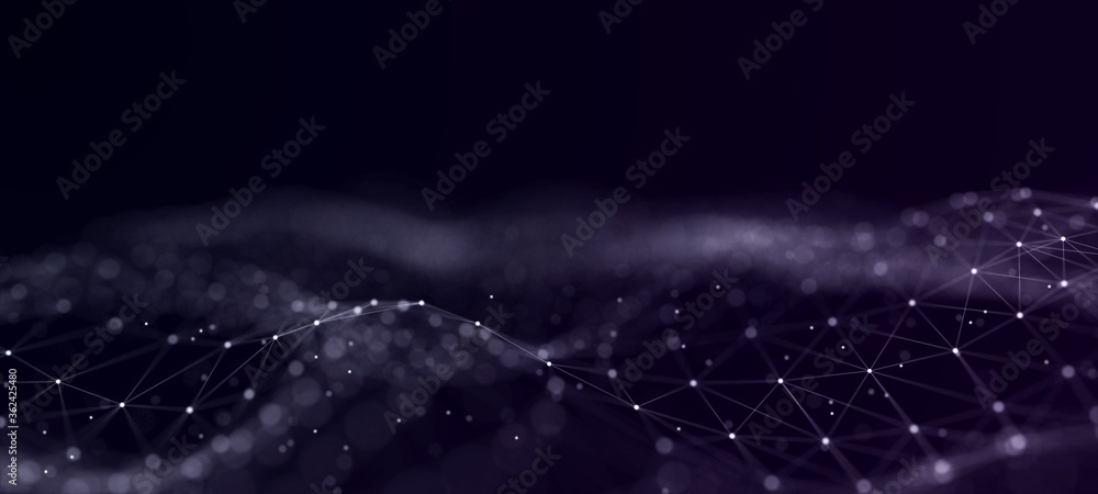 Poster Big data visualization. Abstract background with interweaving of dots . 3D rendering.
