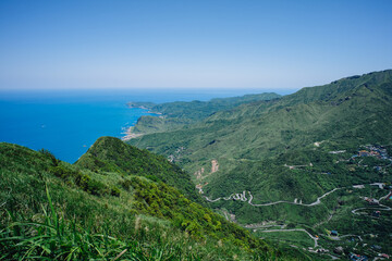 Keelung Mountain Landscape from Ruifang District, New Taipei, Taiwan.