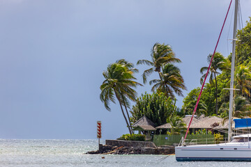 Saint Vincent and the Grenadines, view of  Young Island and navigation marker