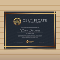 Elegant dark gold diploma certificate template. Use for print, certificate, diploma, graduation