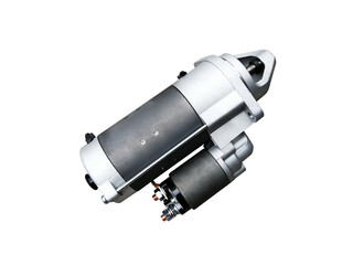 Car starter with solenoid Assembly on an isolated white background. Spare parts.