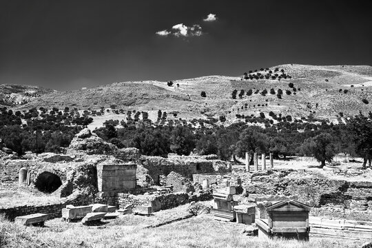 Stone ruins of the ancient Roman city of Gortyn on the island of Crete