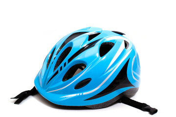 blue with black children's safety helmet. close-up.