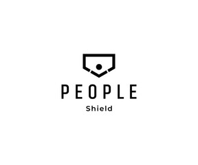 People with shield logo design vector template