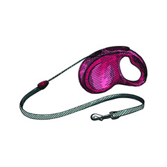Colorful watercolor Hand-drawn sketch of retractable dog leash on a white background. Retractable dog leash. Pet supplies. Care for home animals.	