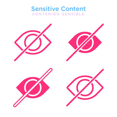 Eye. Caution. Icon for sensitive photo content or explicit video content, inappropriate content, internet safety concept, censored only adult 18 plus, attention Sign. Vector Illustration symbol.