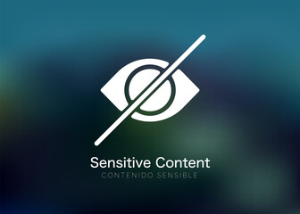 Sensitive photo content. Explicit video content. Inappropriate content. Internet safety concept. Censored only adult 18 plus. Blurred background. Vector Illustration. Attention Sign. Hide view icon.