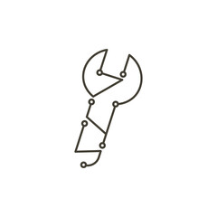 Spanner logo. Microchip circuit style wrench. Tool symbol for computing solutions.