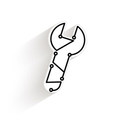 Spanner logo. Microchip circuit style wrench. Tool symbol for computing solutions.