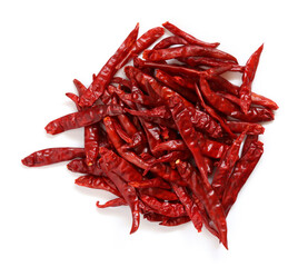 Dried chilli isolated on white background. Top View.