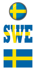 Swedish flag icons on a white background. Vector image: flag of Sweden, the button and the abbreviation. You can use it to create a website, print brochures, booklets, flyers, and travel guides.