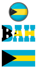 Fototapeta premium Icons of the flag of the Bahamas on a white background. Vector image: flag of the Bahamas, button and abbreviation. You can use it to create a website, print brochures, booklets, flyers, travel guides