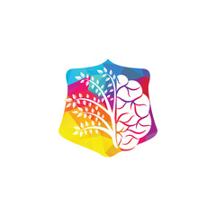 Modern brain Shield tree logo design. Think colorful brain idea. 