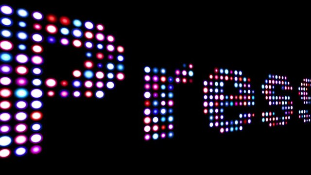 Press colorful led text over black