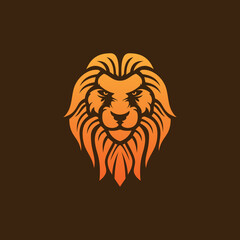 Lion Head Logo Template, Lion Strong Logo Golden Royal Premium Elegant Design on dark Brown Background