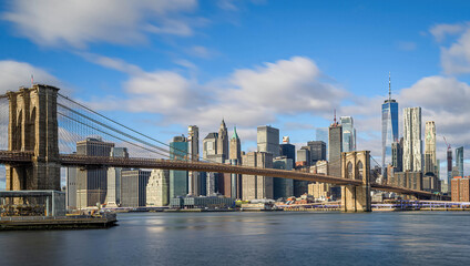 Fototapeta na wymiar Brooklyn bridge and freedom tower Manhattan downtown