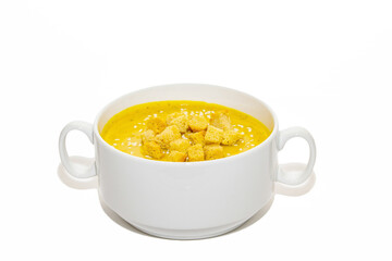 Pumpkin cream soup  isolated on a white background