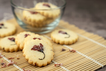 Japanese sakura cookies with salted cherry blossom flower