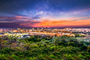 Pretoria city at night with sky full of stars in Gauteng South Africa