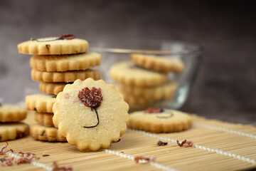 Japanese sakura cookies with salted cherry blossom flower © Kenishirotie