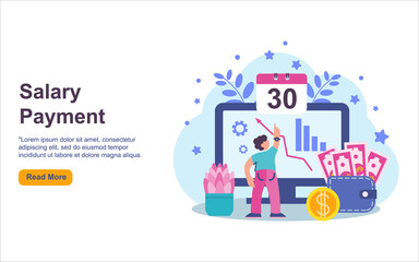 Fototapeta na wymiar Payroll, salary payment administrative vector illustration concept, men accountant calculating payment check, can use for, landing page template, ui web, mobile app, poster or banner, flyer EPS