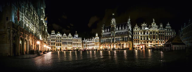 Gartenposter The famous sight Grand Place or also called Grote Markt in Brussels, Belgium at night as an HDR panorama. © ms_pics_and_more