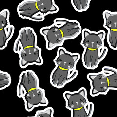 3D Cute Black Cats Pattern Seamless