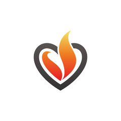Heart and fire logo. Burning love logo vector. Simple flat style