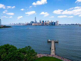view of downtown Manhattan, New York USA from Liberty Island