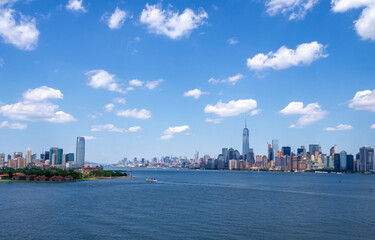Fototapeta na wymiar panoramic view of downtown Jersey City, New Jersey and Manhattan, New York USA