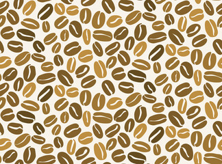 Seamless pattern of coffee beans in olive brown colors. Flat design