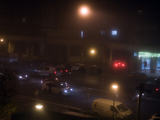Everyday urban landscape with fog.
