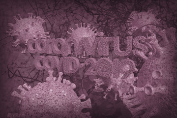 Background concept for news about the novel coronavirus COVID-19 pandemic. Microscope virus and lettering close up, 3d rendering.